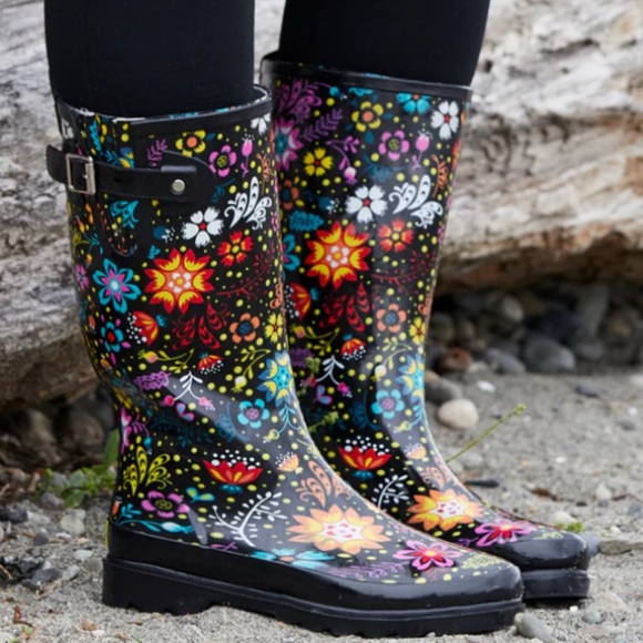 Western Chief Shoes - Western Chief Tall Black Floral Rain Boots